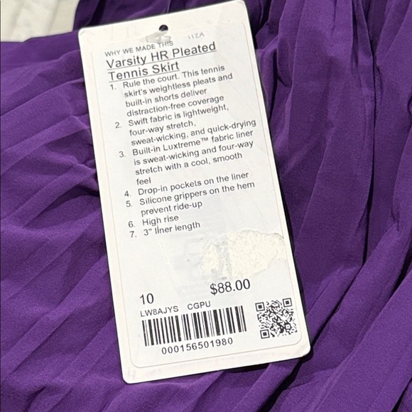Lululemon Varsity High-Rise Pleated Tennis Skirt College Purple size 10 NWT - Picture 6 of 6